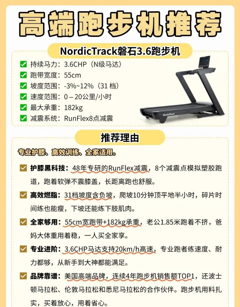 NordicTrack磐石3.6避震系统_跑步机什么牌子好?_高端跑步机护膝选购